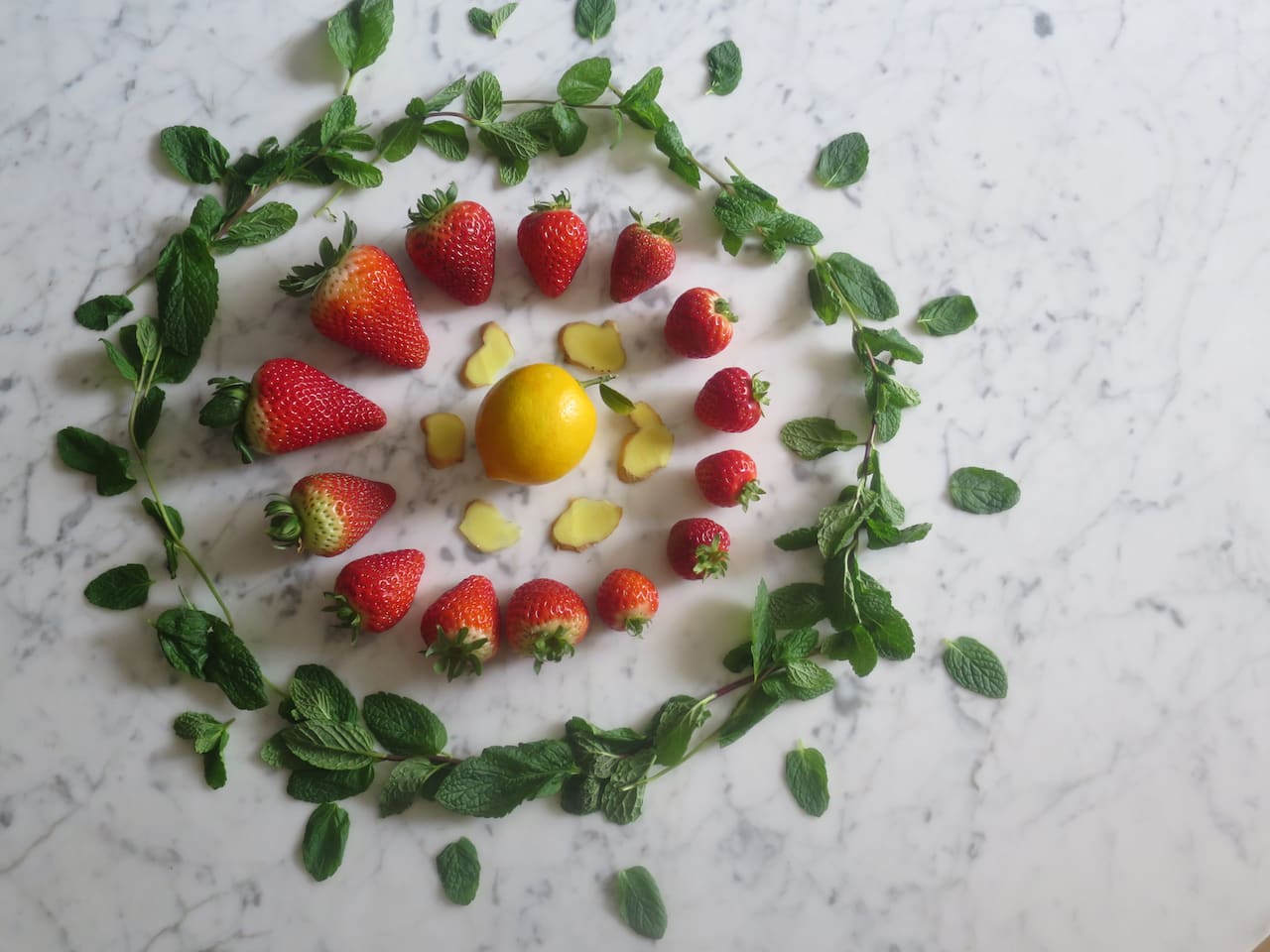strawberries lemons and mint